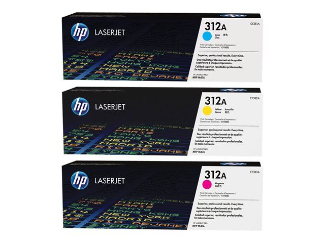 HP toner 312A  Tri-Pack - Paquete de 3 - amarillo, cián , magenta - original - LaserJet - CF440AM - para Color LaserJet Pro MFP M476dn, MFP M476dw, MFP M476nw