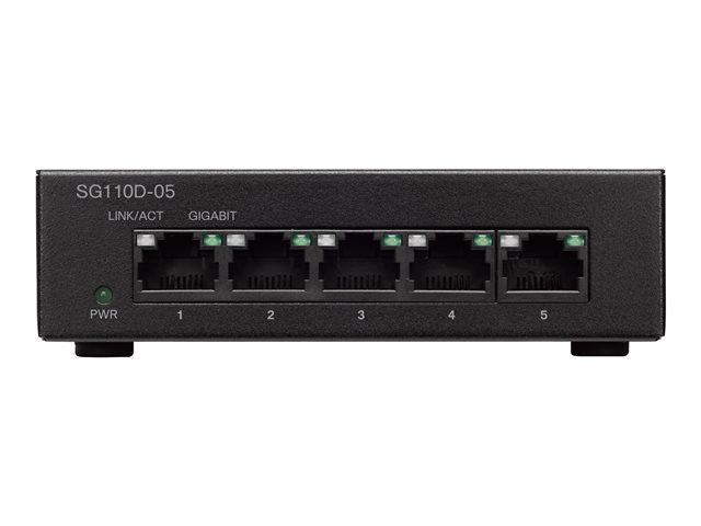 Cisco switch 5 puertos Small Business SG110D-05 - Conmutador - sin gestionar - 5 x 10/100/1000 - sobremesa, montaje en pared - alimentación cc