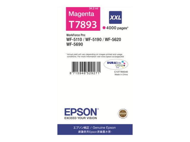 Epson cartucho de tinta magenta 79XXL C13T78934010 4000 páginas para WorkForce Pro WF-4630DWF, WF-4640DTWF, WF-5110DW, WF-5190DW, WF-5620DWF, WF-5690DWF