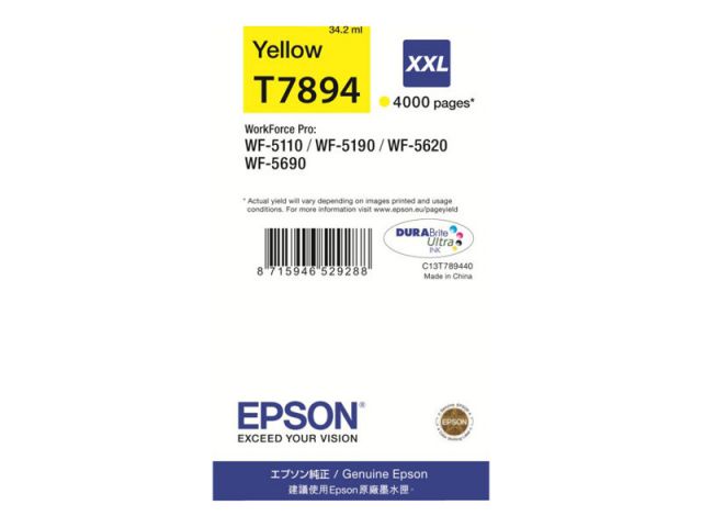 Epson cartucho de tinta amarillo 79XXL C13T78944010 4000 páginas para WorkForce Pro WF-4630DWF, WF-4640DTWF, WF-5110DW, WF-5190DW, WF-5620DWF, WF-5690DWF