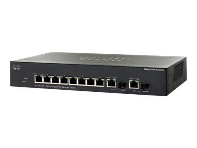 Cisco Switch 8 puertos SG300-10PP PoE+ (62 W) - 8 x 10/100/1000 (PoE+) + 2 x Gigabit SFP combinado - sobremesa, montaje en rack