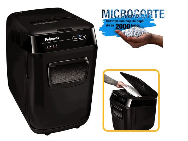 Fellowes destructora Automax 200M 4656301 32L microcorte partículas - capacidad 200 hojas - ciclo 12 a 12 minutos - 1 a 3 usuarios - P5