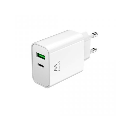 Ewent Cargador 30w rápido EW1325  USB-C y USB-A 3.0 blanco