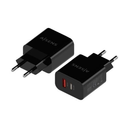 AISENS Cargador 20W 1XUSB-C PD3.0 y 1XUSB-A QC3.0 - NEGRO - A110-0682