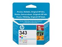 HP cartucho de tinta tricolor 343 C8766EE 7ml. 330 páginas Officejet 100, 150, 63XX, H470, K7103; PhotoSmart 25XX, 26XX, 375, 42X, C4193, C4194