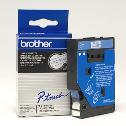 Brother cinta rotuladora TC203 azul/blanco 12mm x 7m