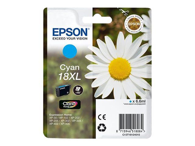 Epson cartucho de tinta cyan 18XL T18124010 470 páginas XP30-102-105-202-205-302-305-402-405