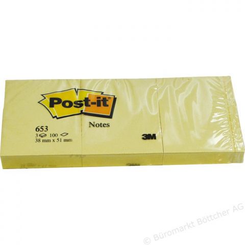 3M Post-it notas 653 38x53 mm pack 3 unidades amarillo