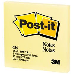 3M Post-it notas 654 76mm x 76mm amarillo paquete 100 hojas