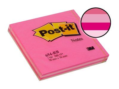 3M Post-it Taco notas 654RB 76x76mm  - rosa - 100 hojas